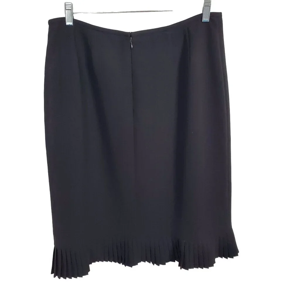 Le Suit Collections Sz 14 Skirt Flirty Pleated Trim Hem Lined Midi Formal Black